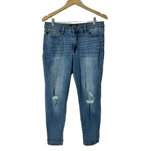 Judy Blue Relaxed Fit Distressed Stretch Skinny Jeans Size 32 Whiskered Logos